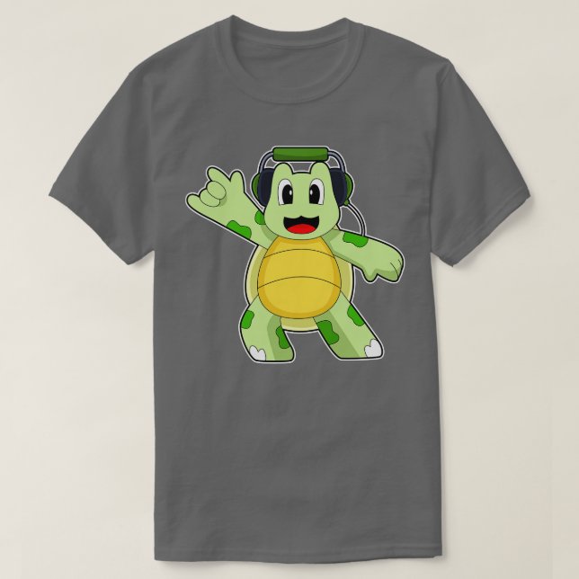 Turtle Musician Headphone Music T-Shirt (Design Front)