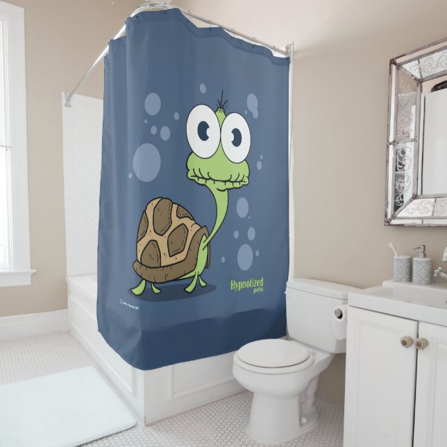 Turtle (Navy Blue Bg) Shower Curtain (In Situ)