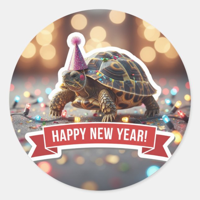 Turtle New Year Confetti Sticker (Front)