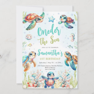Turtle Oneder The Sea 1st Birthday Invitation