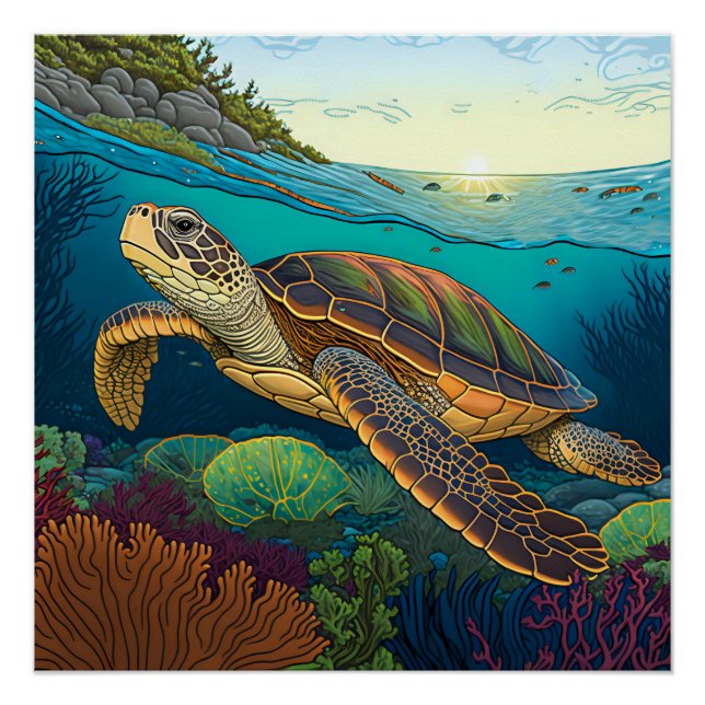 Turtle painting for child's bedroom  poster (Front)