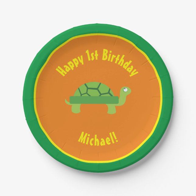 Turtle Paper Plates Animal Birthday Party (Front)