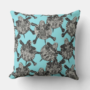 turtle party aqua blue cushion