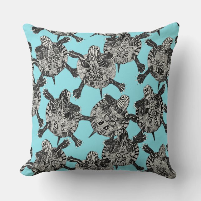turtle party aqua blue cushion (Front)
