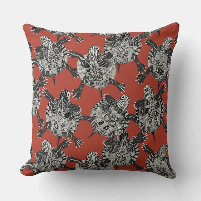turtle party coral red cushion (Front)