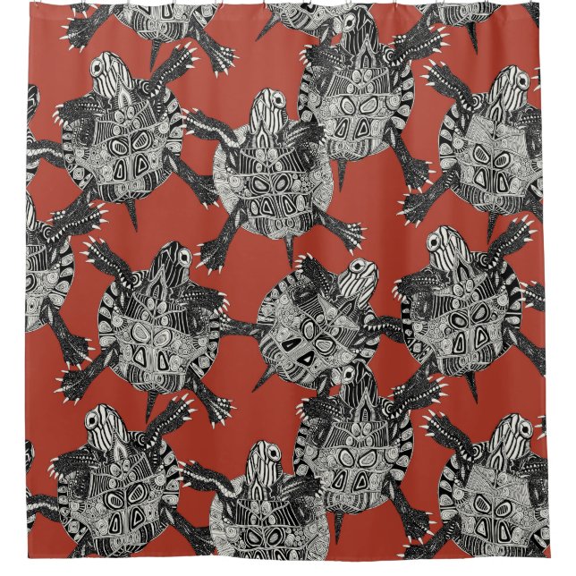 turtle party coral red shower curtain (Front)