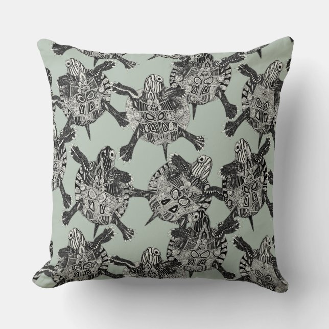 turtle party sage mist cushion (Front)