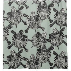 turtle party sage mist shower curtain