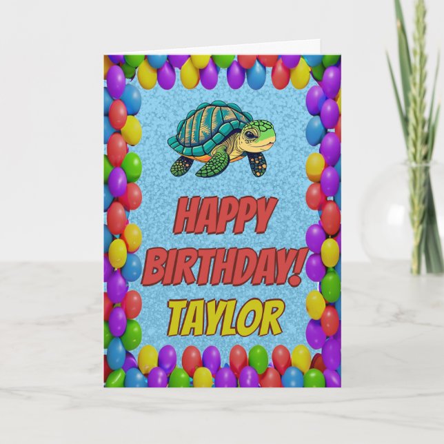 Turtle Personalised Fun Greeting Birthday Card (Front)