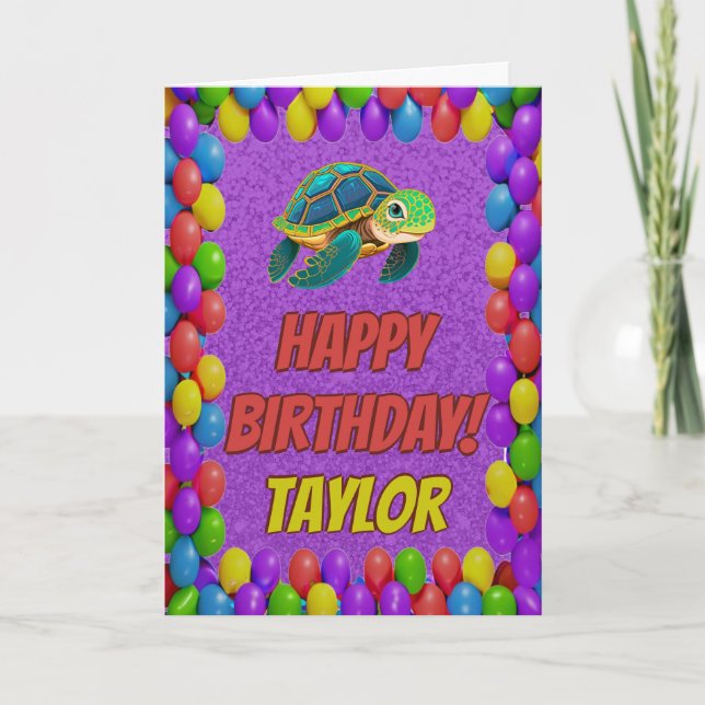 Turtle Personalised Fun Greeting Birthday Card (Front)