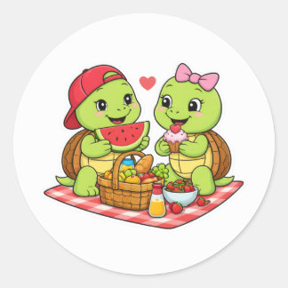 Turtle picnic with treats and smiles classic round sticker
