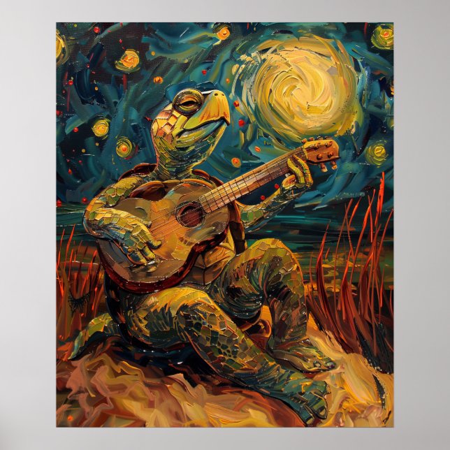 Turtle Playing Guitar Outdoors Poster (Front)