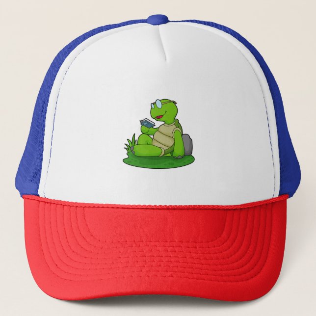 Turtle Reading Book Trucker Hat (Front)