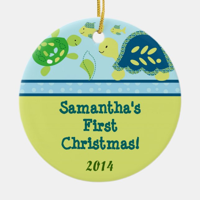 Turtle Reef Ocean Pond Personalised Name Ornament (Front)