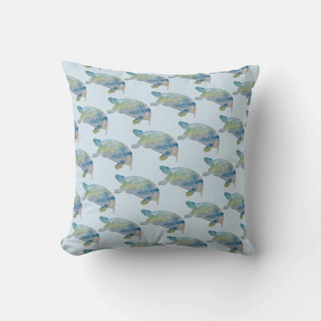 Turtle Reptile Watercolor Pattern Throw Pillow (Front)