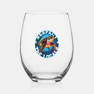 Turtle - respect the locals stemless wine glass