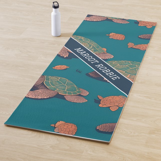 Turtle Retro Colourful Personalised Pattern Yoga Mat (In Situ)