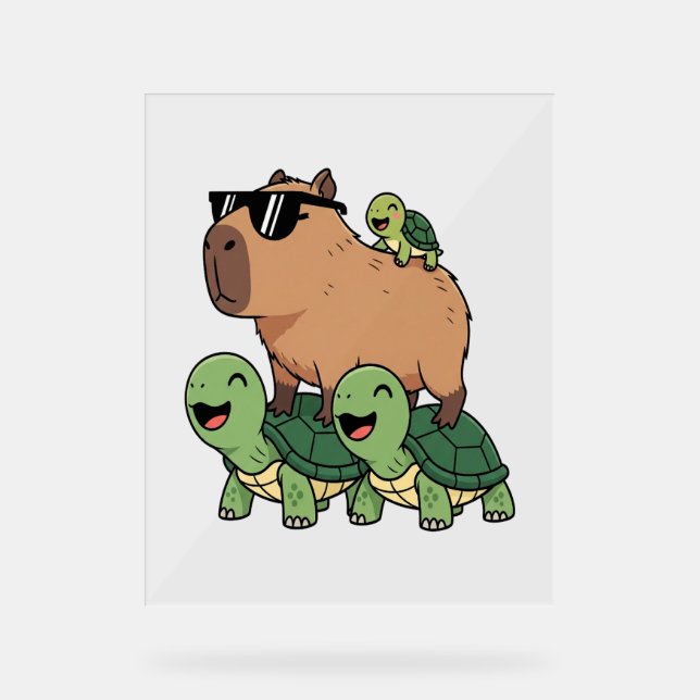 Turtle Ride Capybara, Funny Capybara Acrylic Sign (Front)