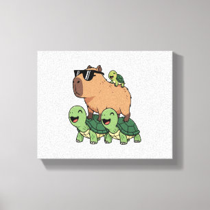Turtle Ride Capybara, Funny Capybara Canvas Print