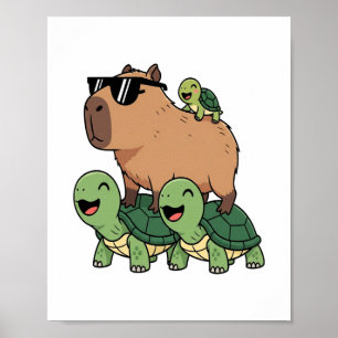 Turtle Ride Capybara, Funny Capybara Poster