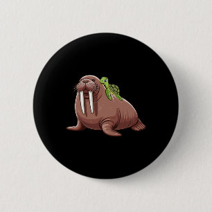 Turtle Riding Walrus Costume Sea Animal Lover Kids 6 Cm Round Badge