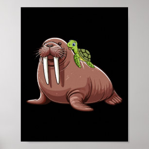 Turtle Riding Walrus Costume Sea Animal Lover Kids Poster