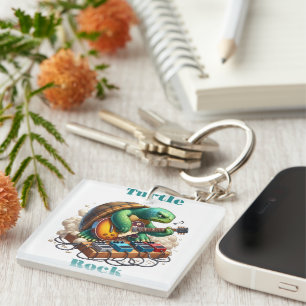Turtle Rockstar Jamming on Stage Key Ring