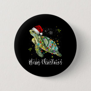 Turtle Santa Hat Merry Christmas Lights Xmas Holid 6 Cm Round Badge