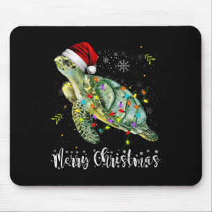 Turtle Santa Hat Merry Christmas Lights Xmas Holid Mouse Pad