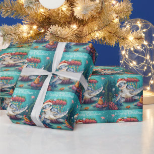 Turtle Santa Hat Under the Sea Christmas Party Wrapping Paper