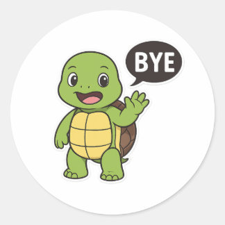 Turtle saying Bye Classic Round Sticker