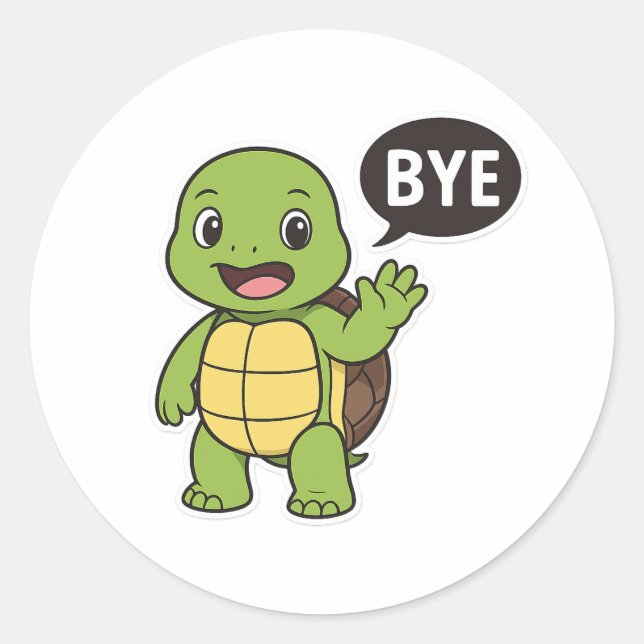Turtle saying Bye Classic Round Sticker (Front)