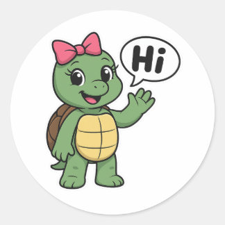 Turtle saying Hi Classic Round Sticker