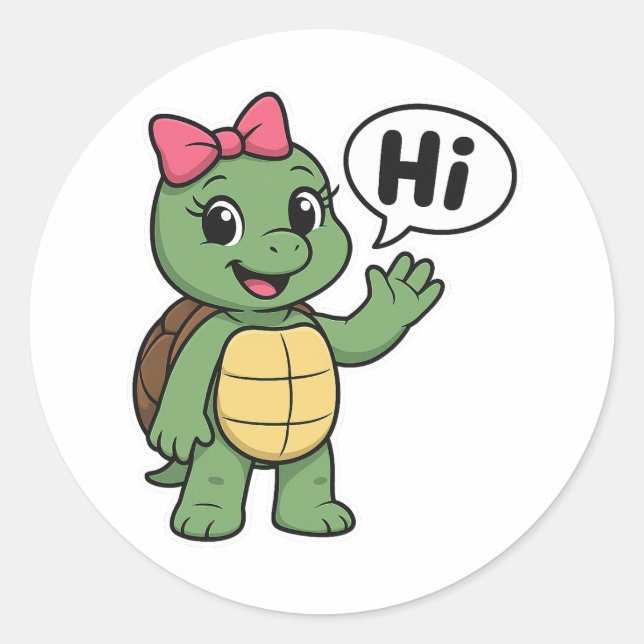 Turtle saying Hi Classic Round Sticker (Front)