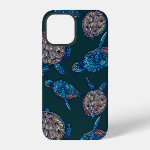 Turtle seamless pattern on dark background. illust iPhone 12 case