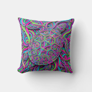 Turtle Shell Neon Throw Pillow – Modern Wall Decor
