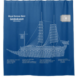 Turtle Ship Geobukseon - Ship Blueprint ABD Shower Curtain