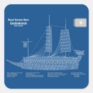 Turtle Ship Geobukseon - Ship Blueprint ABD Square Sticker