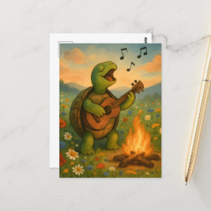 Turtle Singing at a Campfire Postcard