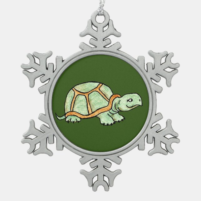 Turtle Snowflake Pewter Christmas Ornament (Front)