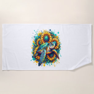 Turtle Sunflower Beach Towel