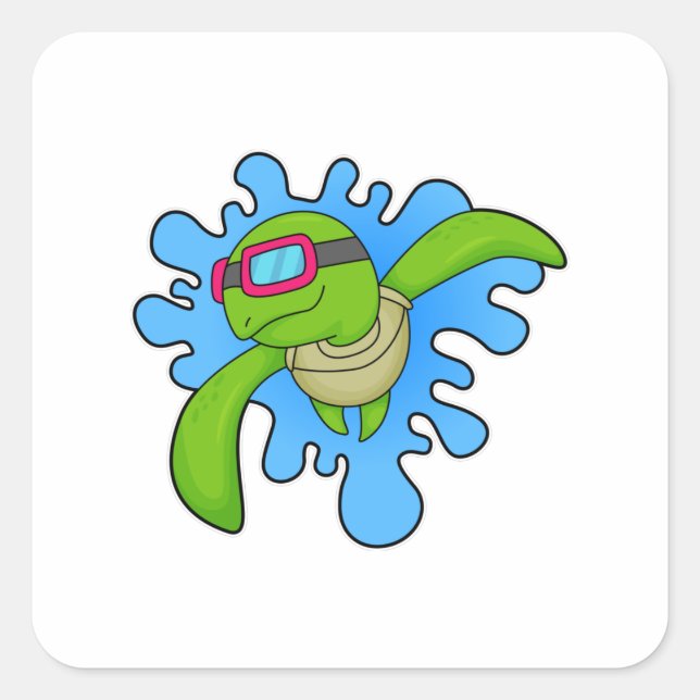 Turtle Swimming Swimming goggles Square Sticker (Front)