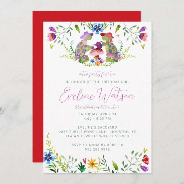 Turtle Tea Party Birthday Invitation (Front/Back)