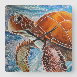 Turtle Time Square Wall Clock