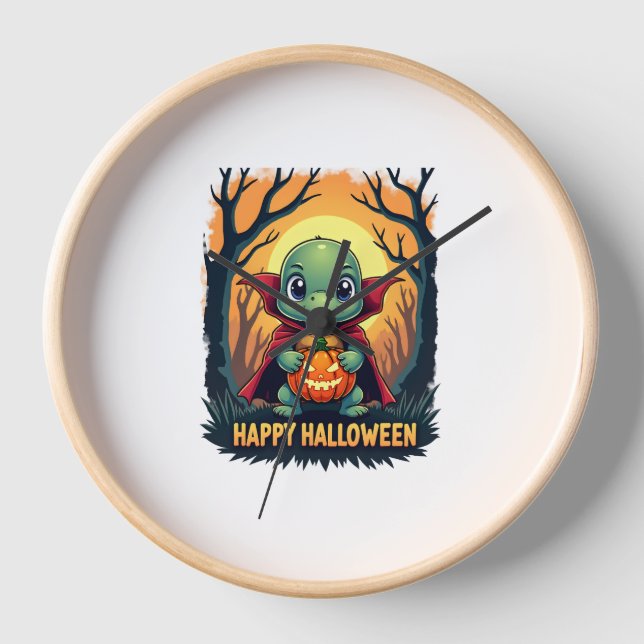Turtle Tortoise Boo Vampire Trick Or Treat Hallowe Clock (Front)