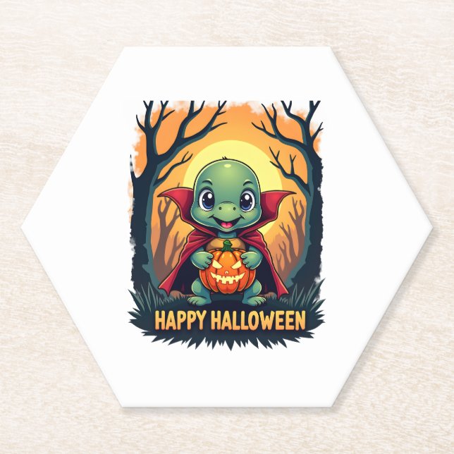 Turtle Tortoise Boo Vampire Trick Or Treat Hallowe Paper Coaster (Front)