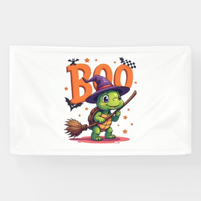Turtle Tortoise Boo Witch Trick Or Treat Halloween Banner (Horizontal)