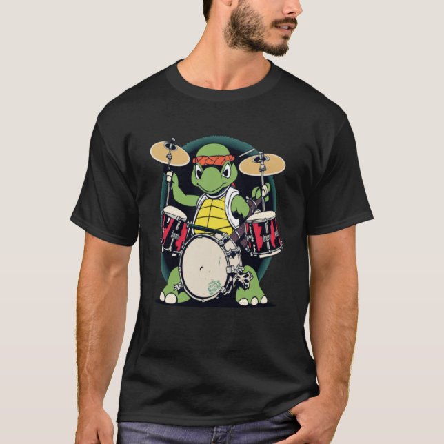 Turtle Tortoise Drums Player Drummer Drumming T-Shirt (Front)