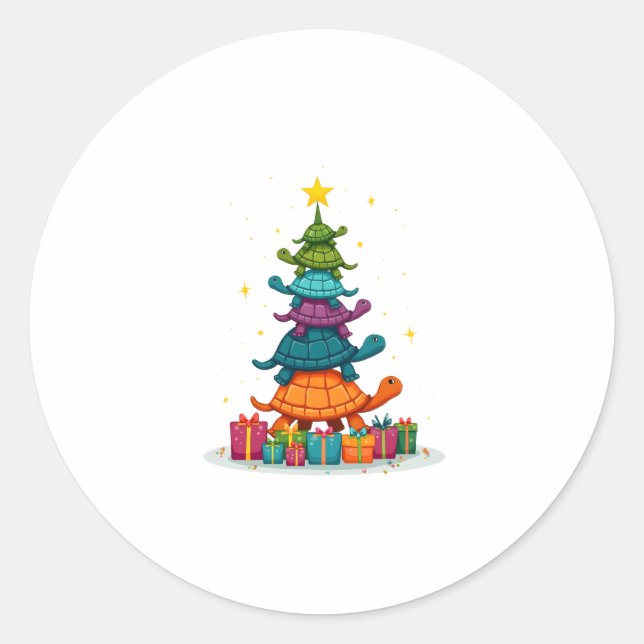 Turtle Tree Christmas Tree Adorable Turtle Christm Classic Round Sticker (Front)