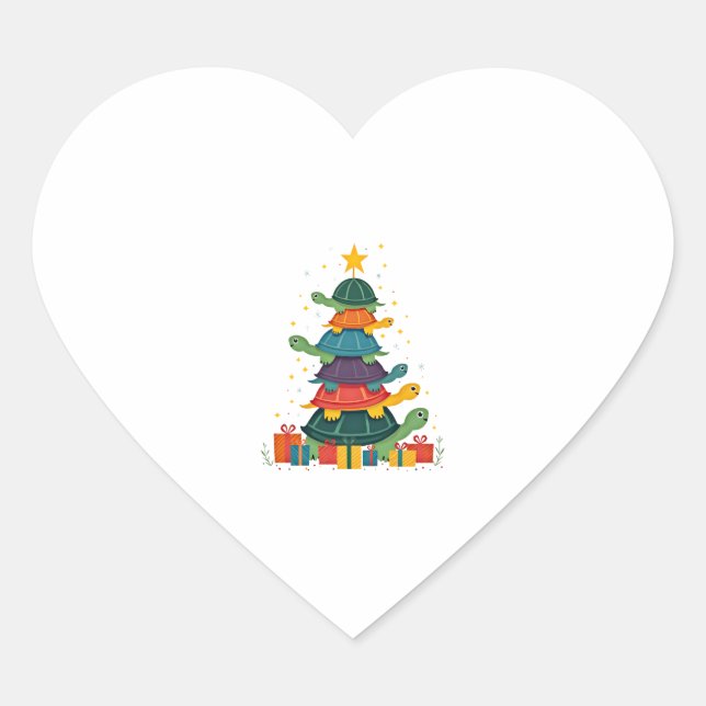 Turtle Tree Christmas Tree Adorable Turtle Christm Heart Sticker (Front)